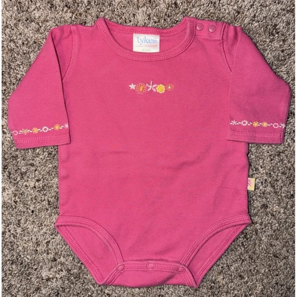 Vintage Tykes Carter's Newborn‎ Baby Bodysuit Pastel Stripe Floral Snap Small